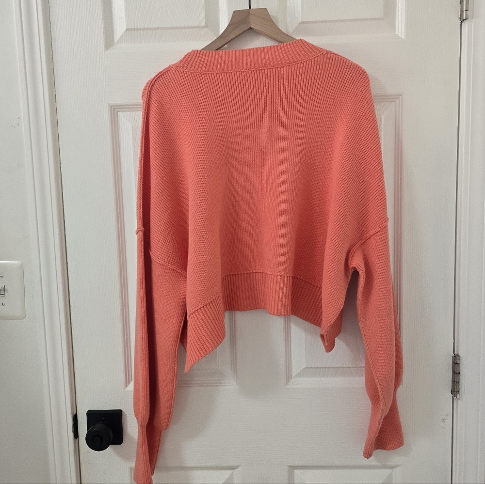 Free People Easy Street Cropped Pullover Sweater In Coral Size XL - Picture 8 of 8